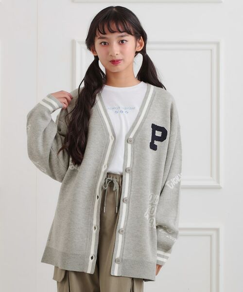 PINK-latte/ピンク ラテ ラクガキ柄ロングカーディガン グレー(012) 16(160cm) PINK-latte/ピンク ラテ ラクガキ柄ロングカーディガン グレー(012) 16(160cm)