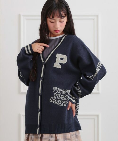 PINK-latte/ピンク ラテ ラクガキ柄ロングカーディガン ネイビー(094) 15(150cm) PINK-latte/ピンク ラテ ラクガキ柄ロングカーディガン ネイビー(094) 15(150cm)