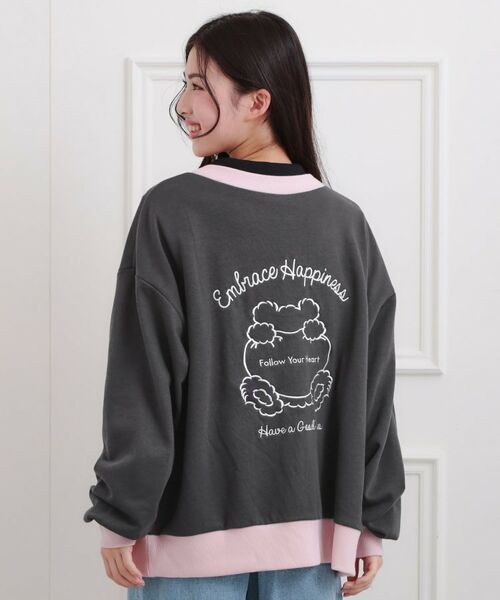 PINK-latte / ピンク ラテ カーディガン・ボレロ | クマちゃん裏毛カーディガン（チャコールグレー(014)）