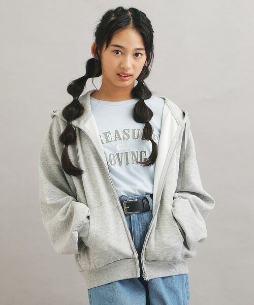 PINK-latte/ピンク ラテ ダンボールポンチパーカー ライトグレー(011) 16(160cm) PINK-latte/ピンク ラテ ダンボールポンチパーカー ライトグレー(011) 16(160cm)