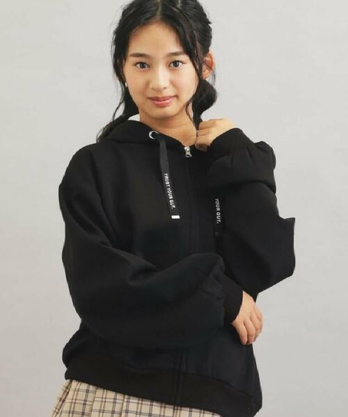 PINK-latte/ピンク ラテ ダンボールポンチパーカー ブラック(019) 15(150cm) PINK-latte/ピンク ラテ ダンボールポンチパーカー ブラック(019) 15(150cm)