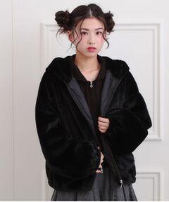 PINK-latte / ピンク ラテ レザーブルゾン・ジャケット | フード付きフェイクファーブルゾン