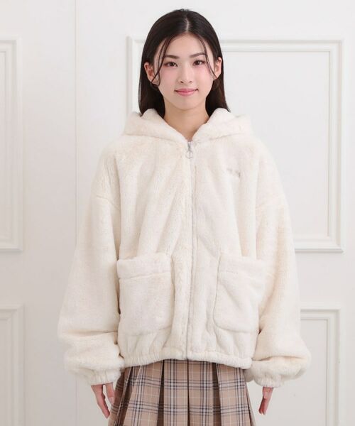 PINK-latte / ピンク ラテ レザーブルゾン・ジャケット | フード付きフェイクファーブルゾン | 詳細1