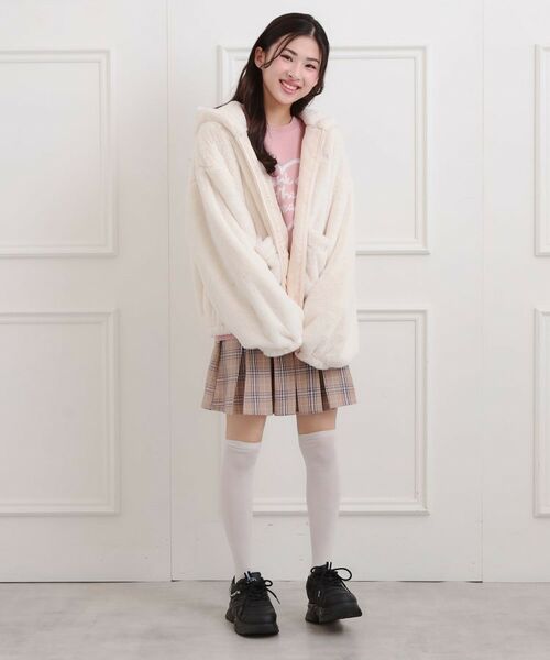 PINK-latte / ピンク ラテ レザーブルゾン・ジャケット | フード付きフェイクファーブルゾン | 詳細10