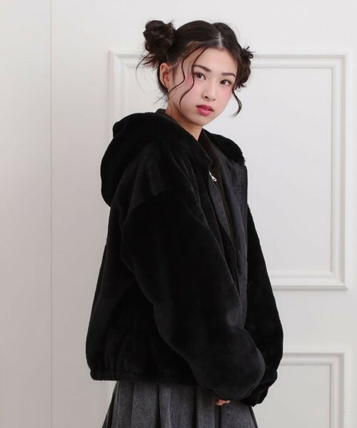 PINK-latte / ピンク ラテ レザーブルゾン・ジャケット | フード付きフェイクファーブルゾン | 詳細14