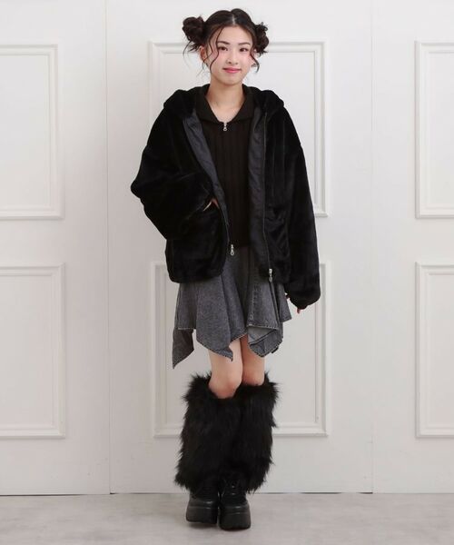 PINK-latte / ピンク ラテ レザーブルゾン・ジャケット | フード付きフェイクファーブルゾン | 詳細15