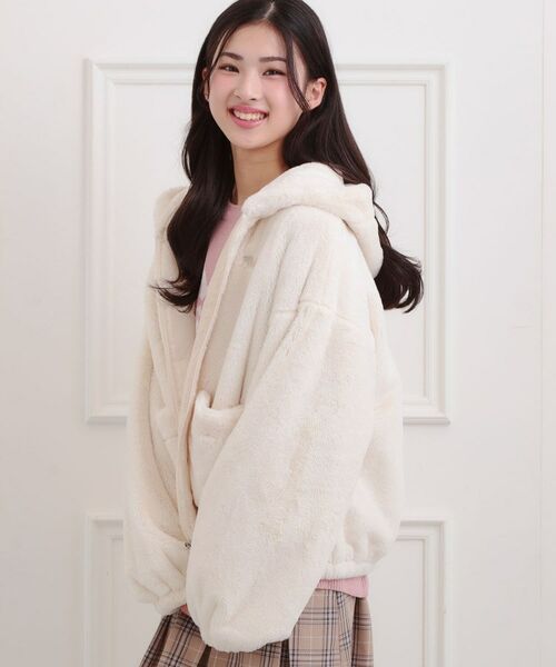 PINK-latte / ピンク ラテ レザーブルゾン・ジャケット | フード付きフェイクファーブルゾン | 詳細9