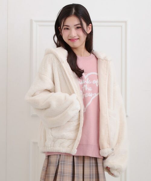 PINK-latte/ピンク ラテ フード付きフェイクファーブルゾン アイボリー(004) 15(150cm) PINK-latte/ピンク ラテ フード付きフェイクファーブルゾン アイボリー(004) 15(150cm)