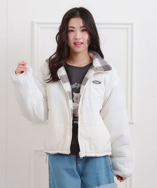 PINK-latte/ピンク ラテ ボアリバーシブルブルゾン アイボリー(004) 14(140cm) PINK-latte/ピンク ラテ ボアリバーシブルブルゾン アイボリー(004) 14(140cm)