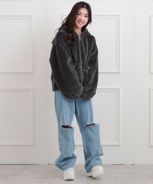 PINK-latte / ピンク ラテ レザーブルゾン・ジャケット | 耳付きフェイクファーブルゾン | 詳細14