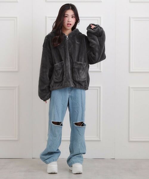 PINK-latte / ピンク ラテ レザーブルゾン・ジャケット | 耳付きフェイクファーブルゾン | 詳細15