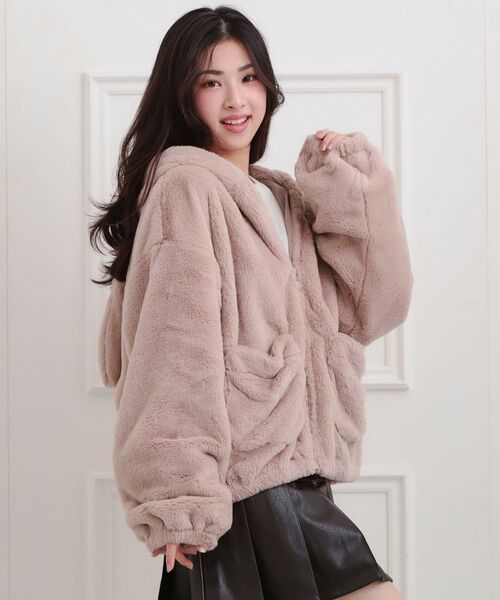 PINK-latte / ピンク ラテ レザーブルゾン・ジャケット | 耳付きフェイクファーブルゾン | 詳細17