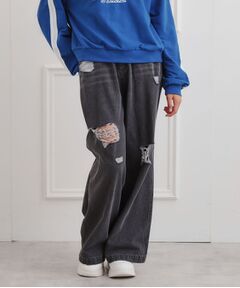 PINK-latte / ピンク ラテ デニムパンツ | ダメージワイドデニムパンツ