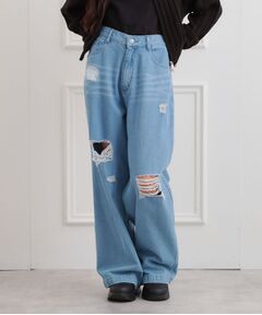 PINK-latte / ピンク ラテ デニムパンツ | ダメージワイドデニムパンツ