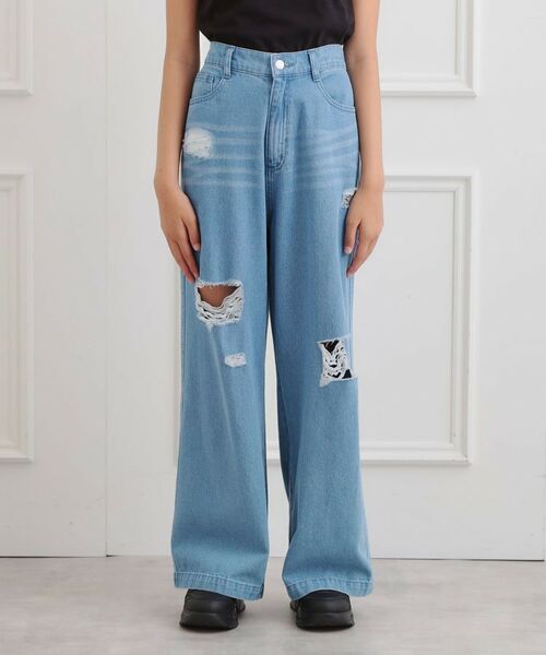 PINK-latte / ピンク ラテ デニムパンツ | ダメージワイドデニムパンツ | 詳細1