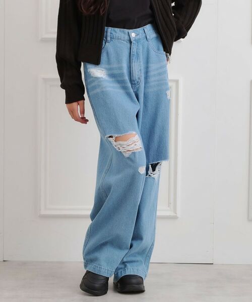 PINK-latte / ピンク ラテ デニムパンツ | ダメージワイドデニムパンツ | 詳細14
