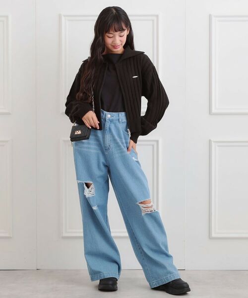 PINK-latte / ピンク ラテ デニムパンツ | ダメージワイドデニムパンツ | 詳細15