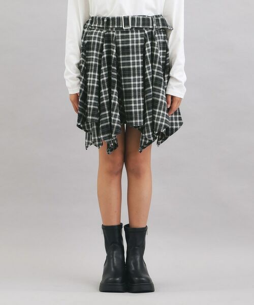 PINK-latte / ピンク ラテ ミニ・ひざ丈スカート | チェック変形ヘムスカート | 詳細1