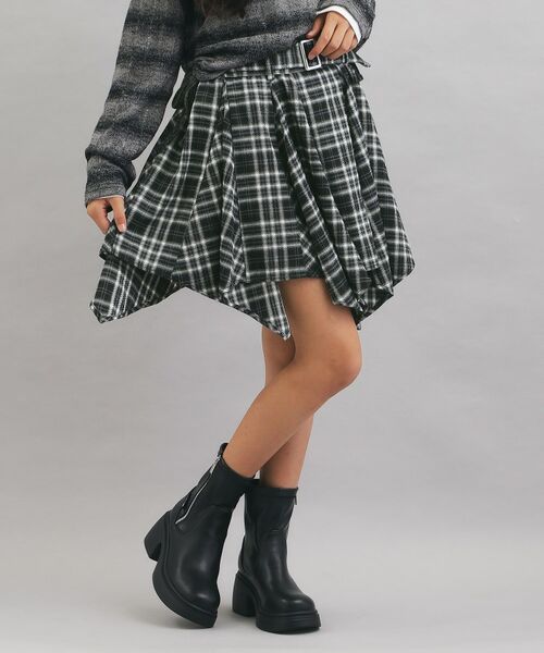 PINK-latte / ピンク ラテ ミニ・ひざ丈スカート | チェック変形ヘムスカート | 詳細12