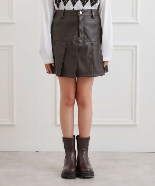 PINK-latte / ピンク ラテ ミニ・ひざ丈スカート | 合成皮革裾プリーツスカート | 詳細1