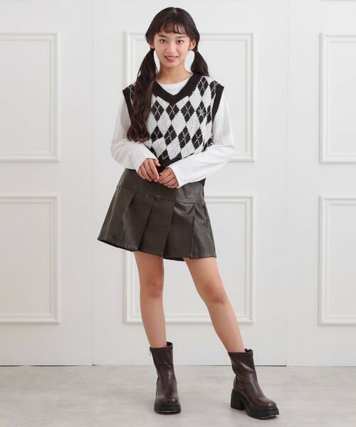 PINK-latte / ピンク ラテ ミニ・ひざ丈スカート | 合成皮革裾プリーツスカート | 詳細14