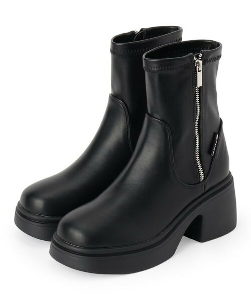 PINK-latte/ピンク ラテ ジップアップショートブーツ ブラック(019) 01(22.0~22.5cm) PINK-latte/ピンク ラテ ジップアップショートブーツ ブラック(019) 01(22.0~22.5cm)