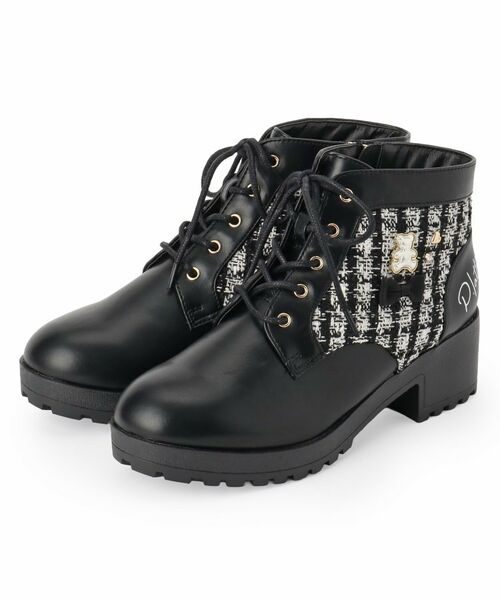 PINK-latte/ピンク ラテ ガーリーショートブーツ ブラック(019) 01(22.0~22.5cm) PINK-latte/ピンク ラテ ガーリーショートブーツ ブラック(019) 01(22.0~22.5cm)