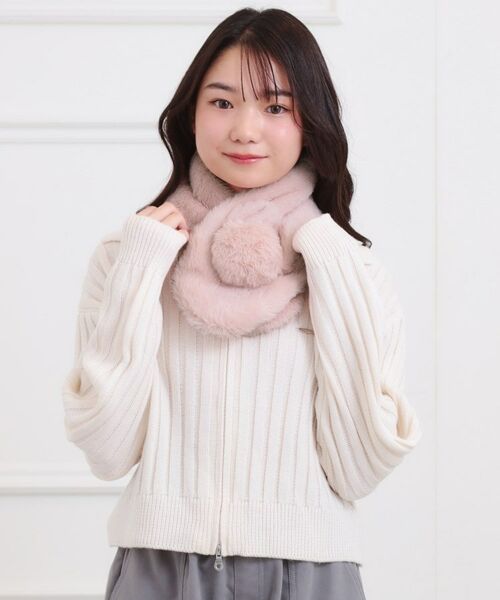 PINK-latte / ピンク ラテ マフラー・ショール・スヌード・ストール | ポンポン耳付きティペット | 詳細7