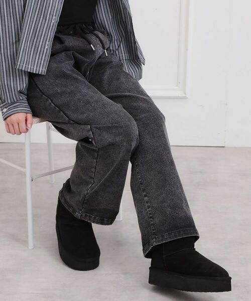 PINK-latte/ピンク ラテ 裏起毛イージーロングパンツ ブラック(419) 13(130cm) PINK-latte/ピンク ラテ 裏起毛イージーロングパンツ ブラック(419) 13(130cm)