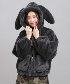 PINK-latte / ピンク ラテ レザーブルゾン・ジャケット | 耳付きフェイクファーブルゾン