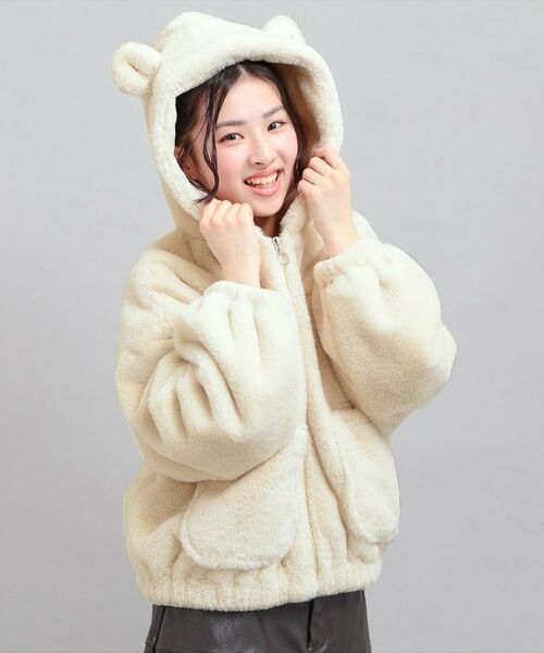 PINK-latte / ピンク ラテ レザーブルゾン・ジャケット | 耳付きフェイクファーブルゾン | 詳細10