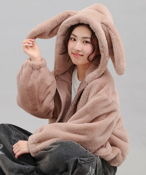 PINK-latte / ピンク ラテ レザーブルゾン・ジャケット | 耳付きフェイクファーブルゾン | 詳細18