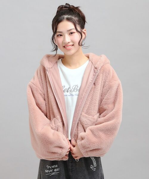 PINK-latte / ピンク ラテ レザーブルゾン・ジャケット | 耳付きフェイクファーブルゾン（ピンク(071)）