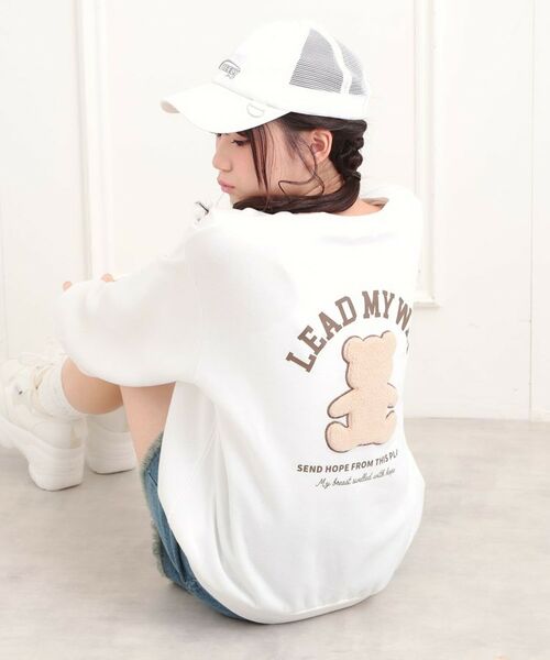 PINK-latte / ピンク ラテ スウェット | ボアくまちゃんアップリケ裏起毛トレーナー(アイボリー(004))