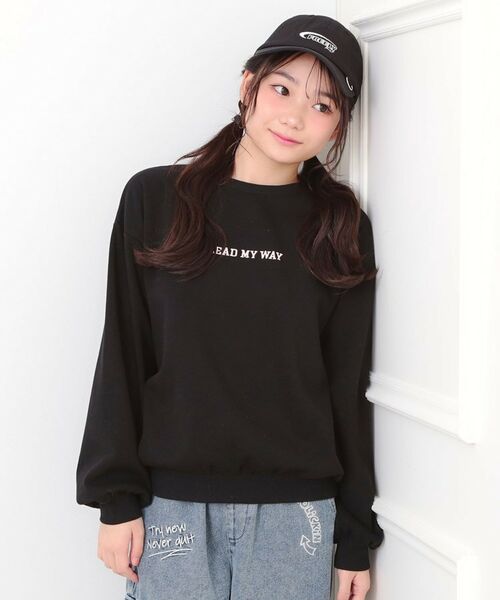 PINK-latte / ピンク ラテ スウェット | ボアくまちゃんアップリケ裏起毛トレーナー(ブラック(019))