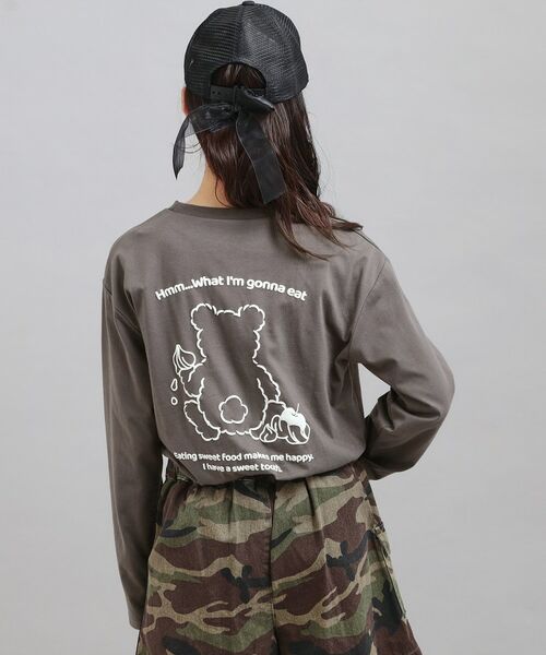 PINK-latte / ピンク ラテ Tシャツ | 発泡クリームくまちゃんロンT（チャコールグレー(014)）