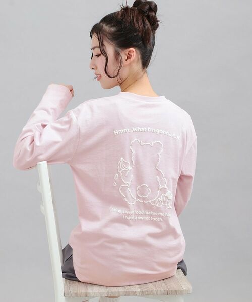 PINK-latte / ピンク ラテ Tシャツ | 発泡クリームくまちゃんロンT（ライトピンク(070)）