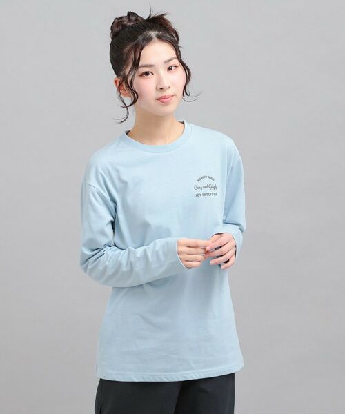 PINK-latte / ピンク ラテ Tシャツ | 発泡クリームくまちゃんロンT（サックスブルー(090)）