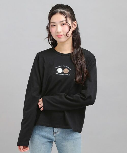 PINK-latte / ピンク ラテ Tシャツ | プチプラワンちゃんサガラロンT（ブラック(019)）