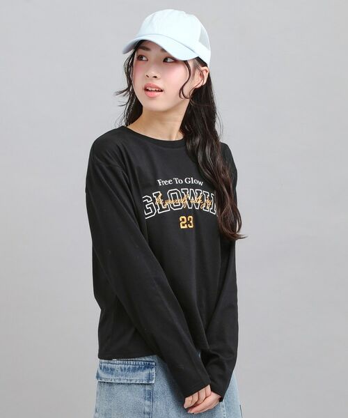 PINK-latte / ピンク ラテ Tシャツ | プチプラカレッジロゴT（ブラック(019)）