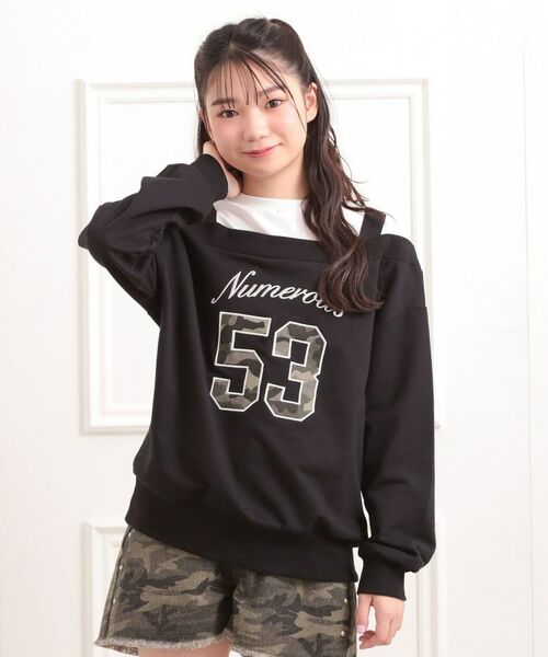PINK-latte / ピンク ラテ カットソー | ナンバリングレイヤード風プルオーバー（ブラック(019)）