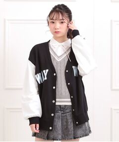 PINK-latte / ピンク ラテ カーディガン・ボレロ | Vネックカレッジアップリケ裏毛カーディガン