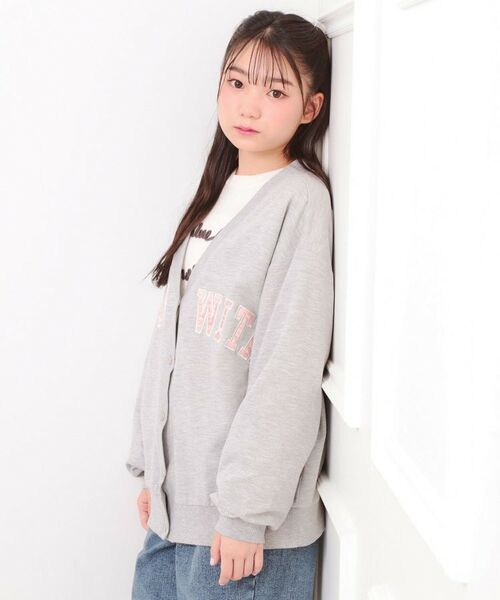 PINK-latte / ピンク ラテ カーディガン・ボレロ | Vネックカレッジアップリケ裏毛カーディガン | 詳細10