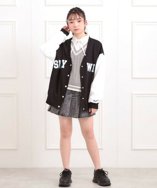 PINK-latte / ピンク ラテ カーディガン・ボレロ | Vネックカレッジアップリケ裏毛カーディガン | 詳細15