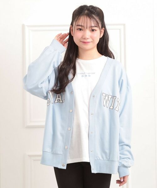 PINK-latte / ピンク ラテ カーディガン・ボレロ | Vネックカレッジアップリケ裏毛カーディガン | 詳細18