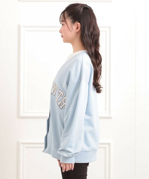 PINK-latte / ピンク ラテ カーディガン・ボレロ | Vネックカレッジアップリケ裏毛カーディガン | 詳細2