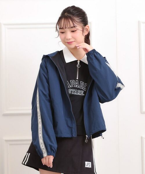 PINK-latte / ピンク ラテ レザーブルゾン・ジャケット | ロゴラインナイロンパーカーブルゾン | 詳細17