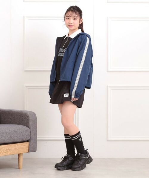 PINK-latte / ピンク ラテ レザーブルゾン・ジャケット | ロゴラインナイロンパーカーブルゾン | 詳細19