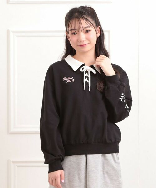 PINK-latte / ピンク ラテ セットアップ | 【セットアイテム】ミニ裏毛レースアップ+キュロットパンツ(ブラック(019))