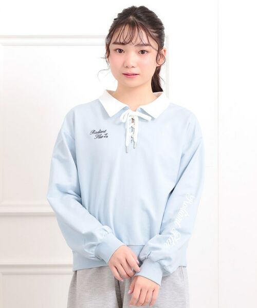 PINK-latte / ピンク ラテ セットアップ | 【セットアイテム】ミニ裏毛レースアップ+キュロットパンツ(サックスブルー(090))